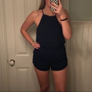 high neck open back navy blue ROMPER